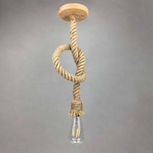 Hemp Rope Pendant Lamp: Rustic Industrial Lighting, Wood Canopy