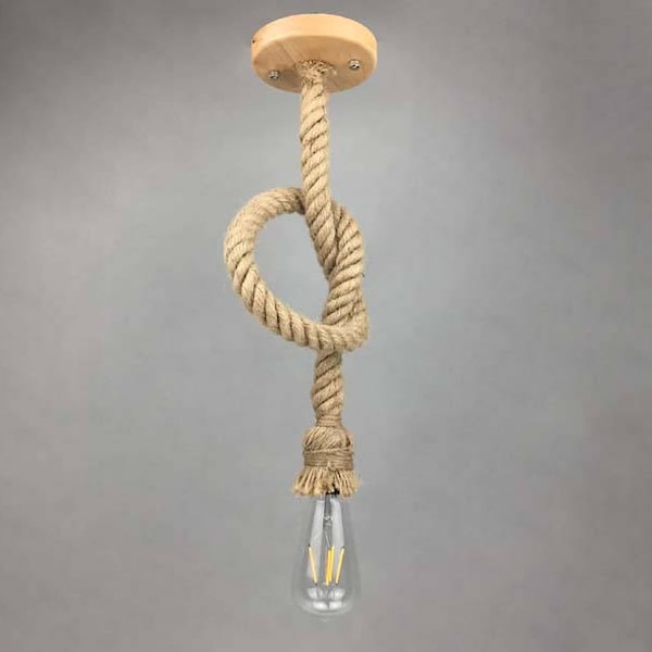 Hemp Rope Hanging Lamps-Pendant Lighting-Rope Lighting-Industrial Chandelier-Loft Vintage Lighting-Rustic Lamps-Wood Canopy-110-240V