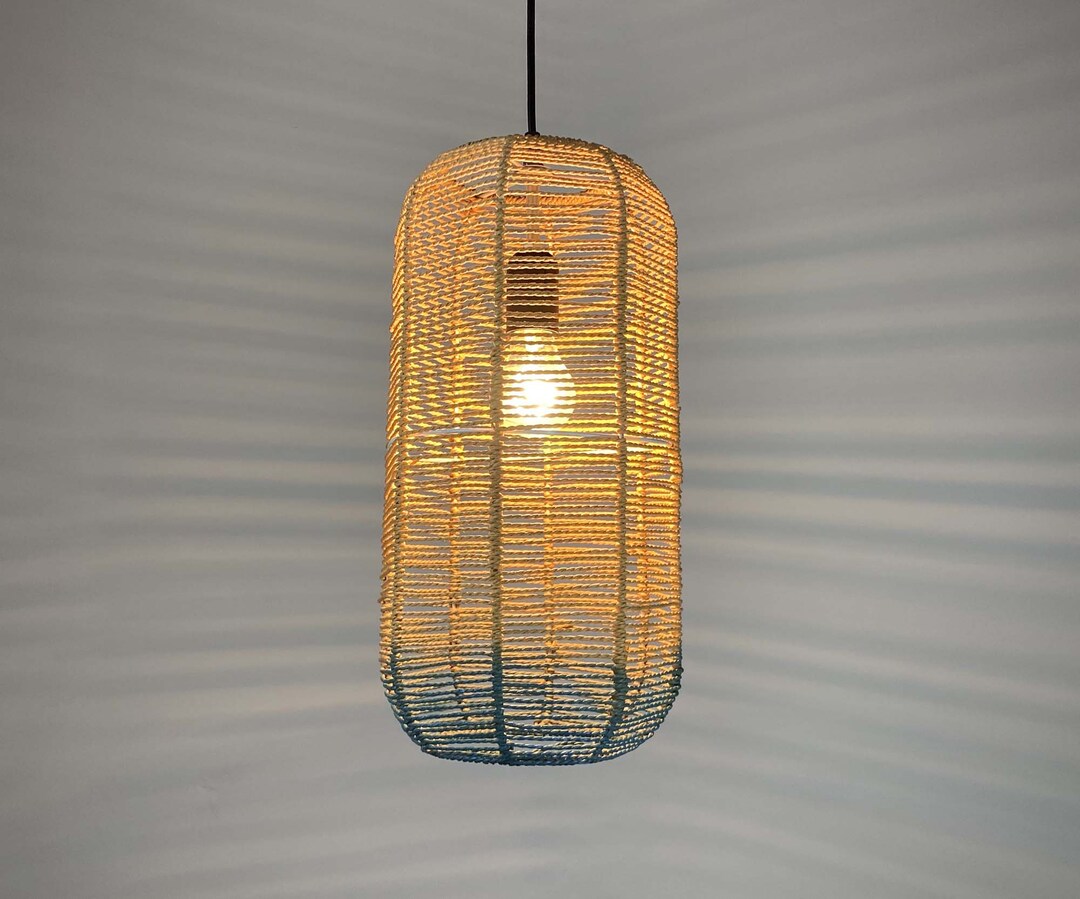 Cylindrical Light Brown Paper Rope Pendant Lights - Rustic Lighting ...