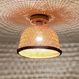 Bowl-shaped Brown Bamboo Flush Mount Lighting Fixture - Low Ceiling lamp -Semi Flush Lighting -110-240V/50-60Hz -Free Shipping Worldwide