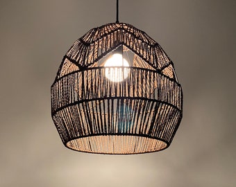 Handwoven From Brown Paper Rope Pendant Light - Welcome To Custom Make It In Other Colors - Shade's size: 15'' By 15'' - Free Shipping