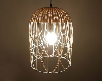 Rattan Pendelleuchte, Boho Wicker Hängelampe, natürliche gewebte Leuchte