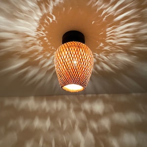 Bamboo Woven Flush Mount Ceiling Light: Low Ceiling Lighting (7&#39;&#39;x10.8&#39;&#39;)