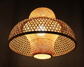 Handwoven Bamboo Pendant Light: Rustic Boho Chandelier (19.7")