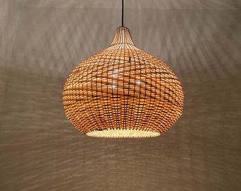 Handwoven Rattan Pendant Light, Gourd Lampshade, Boho Lighting