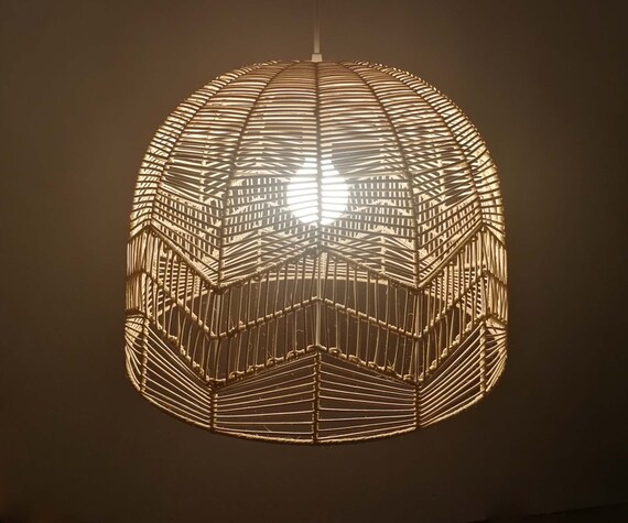 Hand Weave Rattan Dome Pendant Light Hanging Ceiling Lamp Etsy
