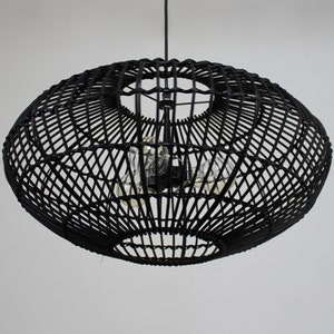 Black Oval Rattan Pendant Light Black Chandelier Lighting Black Rustic Lighting Three Light Bulb Sockets In 110-240V/50-60Hz image 5