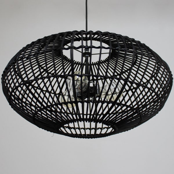 Oval Rattan Pendant Light - Brown / Black / Natural Rattan Color Shade -  Three Light Bulb Sockets In- 110-240V/50-60Hz