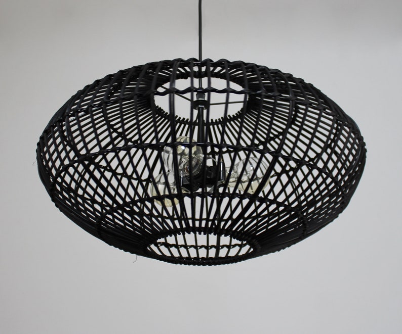 Black Oval Rattan Pendant Light Black Chandelier Lighting Black Rustic Lighting Three Light Bulb Sockets In 110-240V/50-60Hz image 5