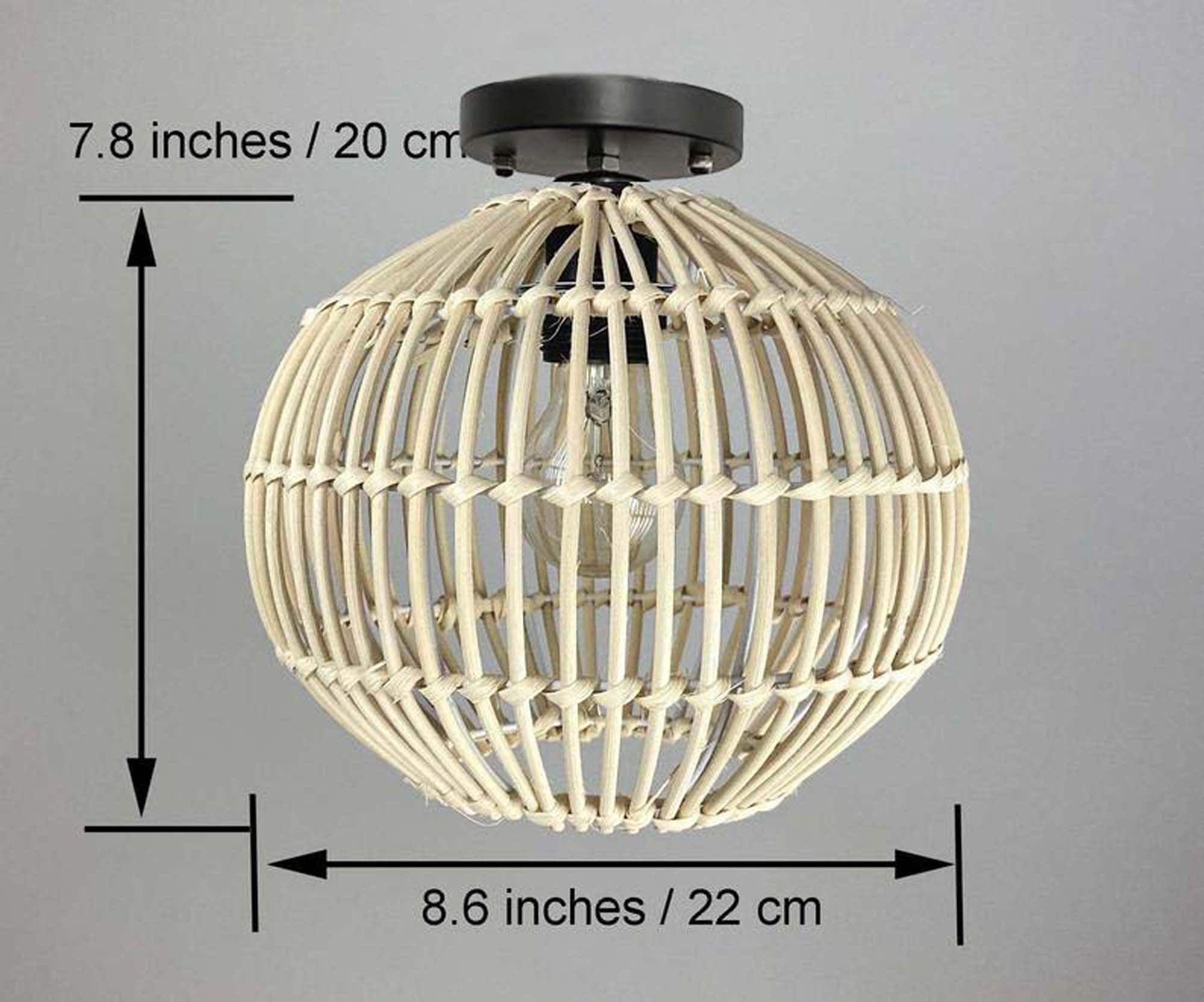 Small Spherical Rattan Flush Mount Lighting Fixture Ceiling Etsy
