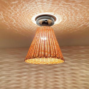 Handwoven Rattan Flush Mount,Ceiling Lighting Fixture,Room Ceiling Lamp,Rustic Ceiling Fixture, Passageway Lighting,Size 8.6&quot; x 10&quot;