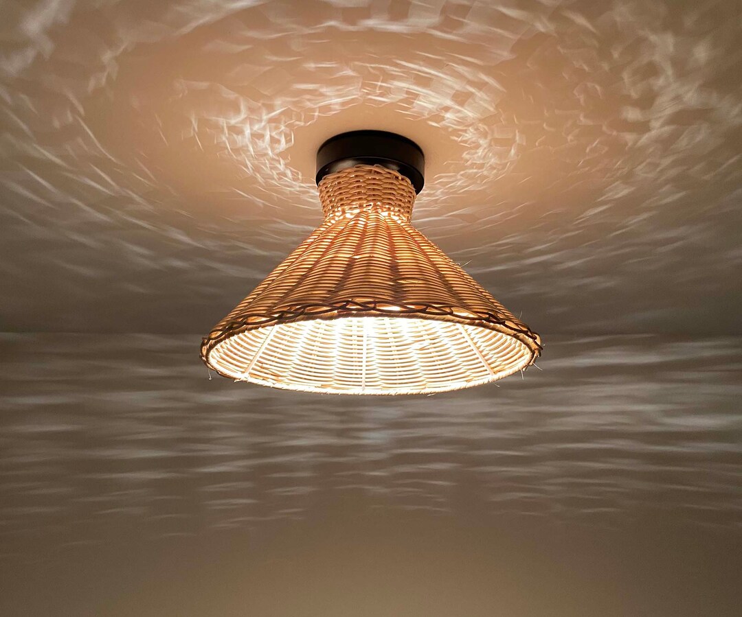 Handwoven Rattan Flush Mount Lighting Fixture Low Ceiling - Etsy