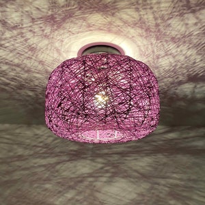 Handwoven Purple Paper Rope Flush Mount Lighting - Low Ceiling