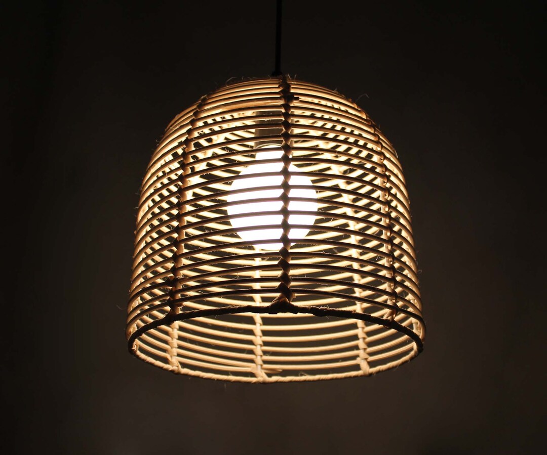 Bell-Shaped Rattan Pendant Light – Cu...