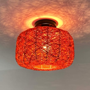 Orange Paper Rope Flush Mount Lighting: Low Ceiling Fixture