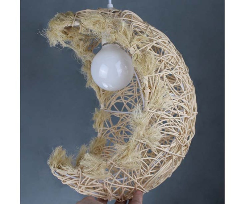 Handmade Rattan Moon Shape Pendant Lighting Pendant Etsy