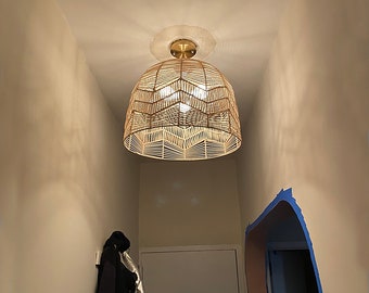 Lámpara de techo empotrada de ratán tejido a mano, iluminación rústica (19,7'' de ancho x 18,8'' de alto)