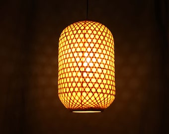 黄色の竹ランタンペンダントライト：布張りシェード - Etsy 日本