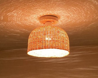 Hand Woven Bamboo Flush Mount Lighting - Size Width  9.8'' by height 8.6'' - Ceiling Flush Lighting -110-240V/50-60Hz - Using Wordwide