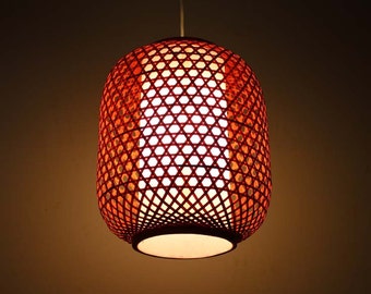 Red Southeast Style Chandelier Bamboo and Parchment Handmade Circular Pendant Lighting One E27 Lamp Holder 110-240V/50Hz