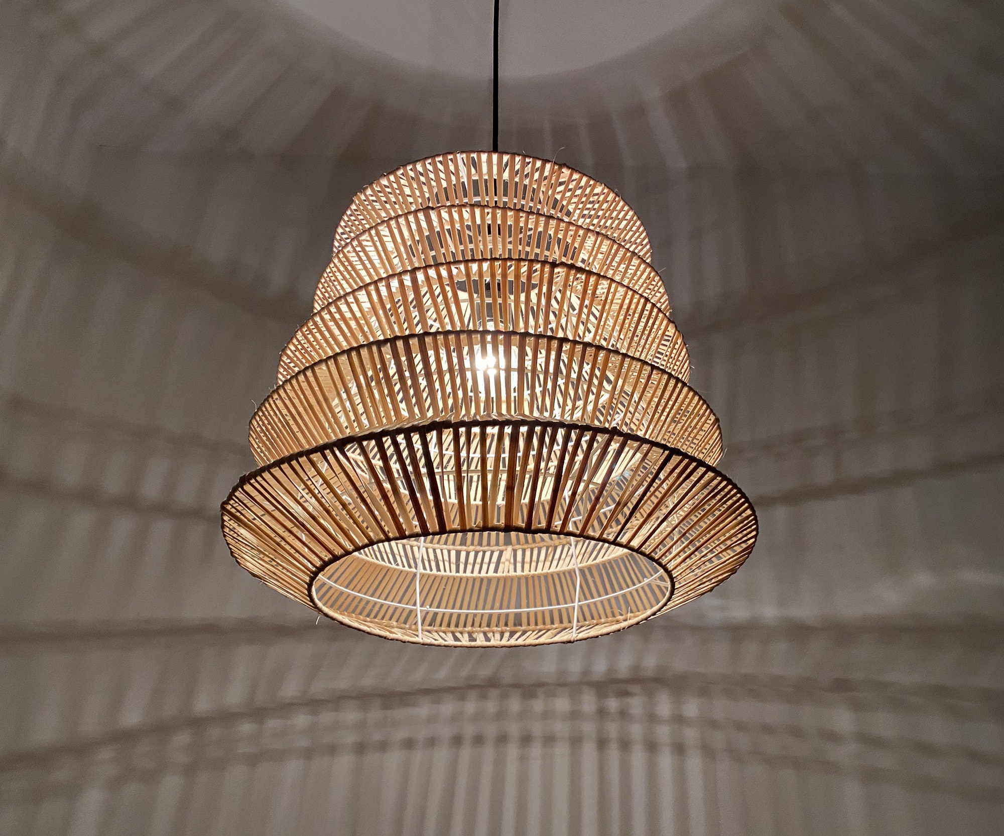 Handwoven Rattan Tower Pendant Light – Custom Colors - Etsy