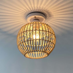 Rattan Spherical Flush Mount Lighting Fixture,Ceiling Flush Mount,Flush Mount Ceiling Light,Eco-friendly Ceiling Light,Natural Color / Black