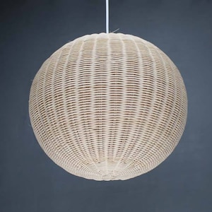 Handwoven Wicker Rattan Pendant Light,Natural Sphere Lampshade,Hardwired or Plug-in Rattan Pendant Lights-Ball Hanging Lamp,3 Diameter Sizes