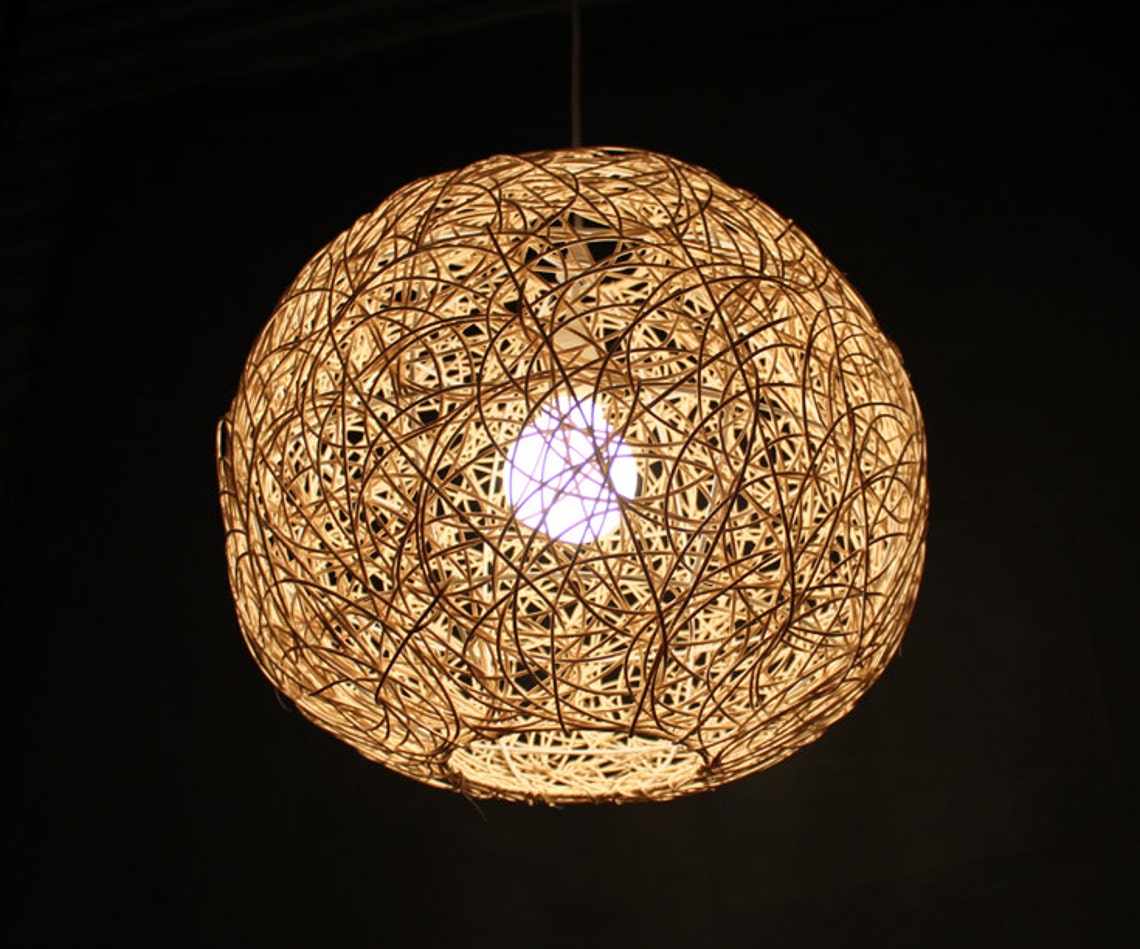 Natural Rattan Sphere Pendant Lightsball Lamp Shadehanging Etsy