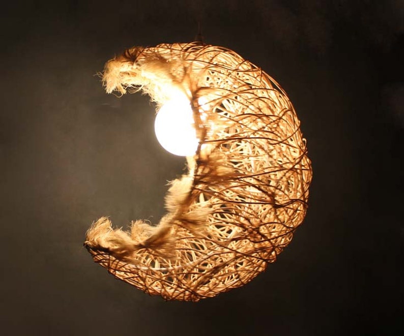 Handmade Rattan Moon Shape Pendant Lighting Pendant Etsy