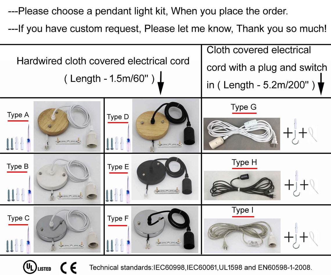 DIY Pendant Light Kit Lighting Electrical Fitting Plug in Etsy