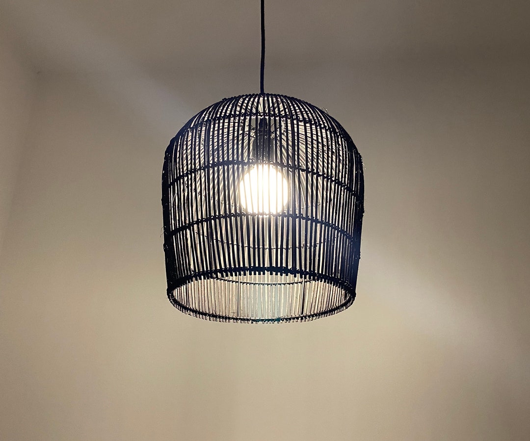 Handwoven Rattan Black Basket Pendant Light Black Rattan Lighting