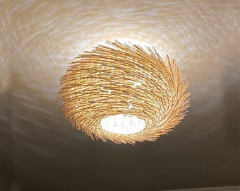Handwoven Rattan Ceiling Lighting Fixture,Ceiling Flush Mount, Lampshade Can't Rotates