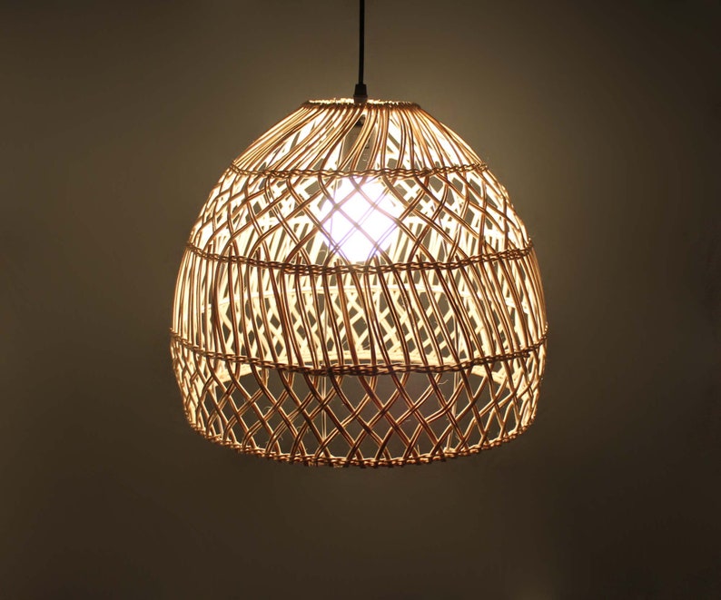 New Woven From Rattan Basket Pendant Light Rattan Lighting Etsy