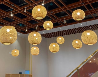 Spherical Bamboo Pendant Light - Bamboo Lighting - Hall Chandelier Lighting - Diameter 11'' or 17.7'' - 110-240V/50-60Hz - Using Worldwide