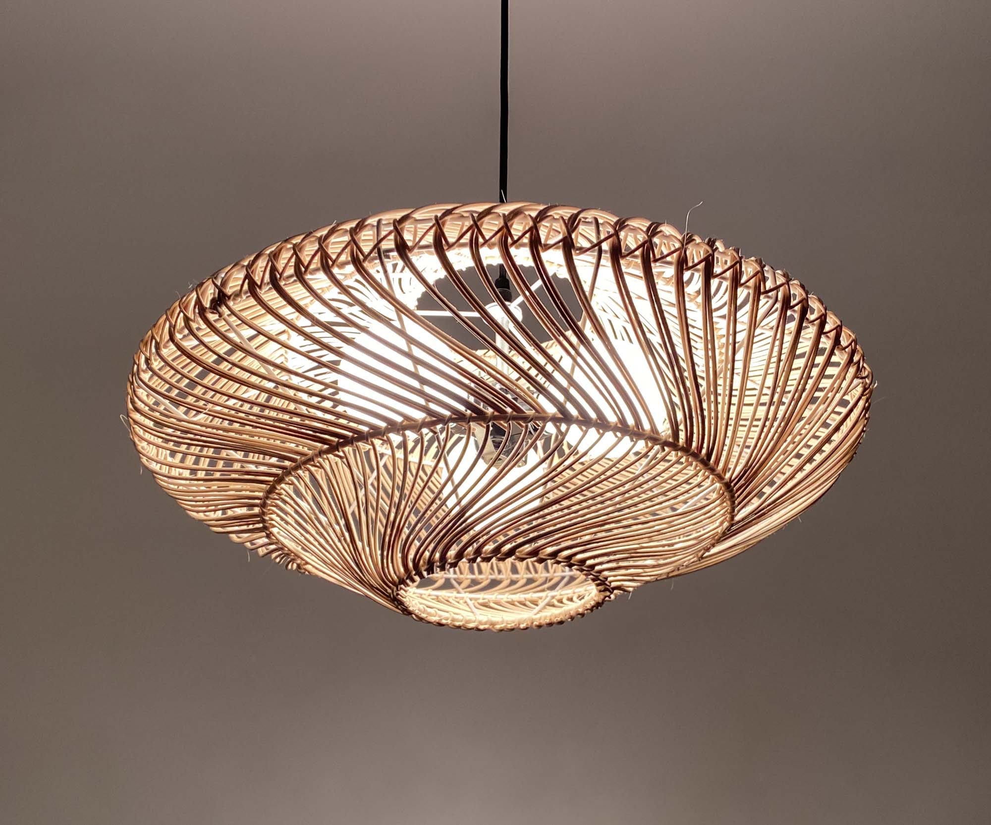 Black Rattan UFOshaped Pendant Light Oval Chandelier Etsy