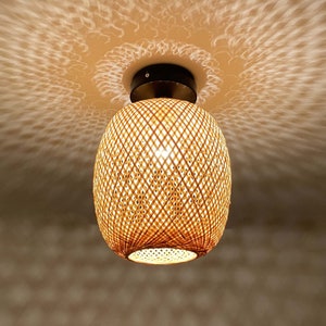Handwoven Bamboo Flush Mount Ceiling Light: Waist Drum Shade
