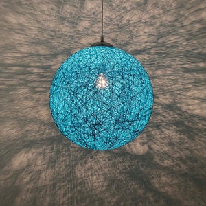 Blue Hemp Rope Pendant Light - Spherical Lighting - Colorful Global Lighting - Holiday Lighting - 110-240V/50-60Hz - Using Worldwide