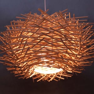 Natural Thicker Cane Bird Nest Pendant Light,Rustic Ceiling Lamp,Rattan Pendant Lamp,Decor Ceiling Lighting Fixture, 4 Sizes Available