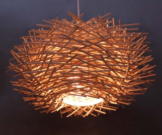Natural Thicker Cane Bird Nest Pendant Lighting Rustic Lamp