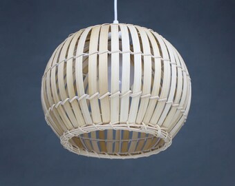 Rustic Bamboo Round Pendant Light - Natural Woven Lamp Shade
