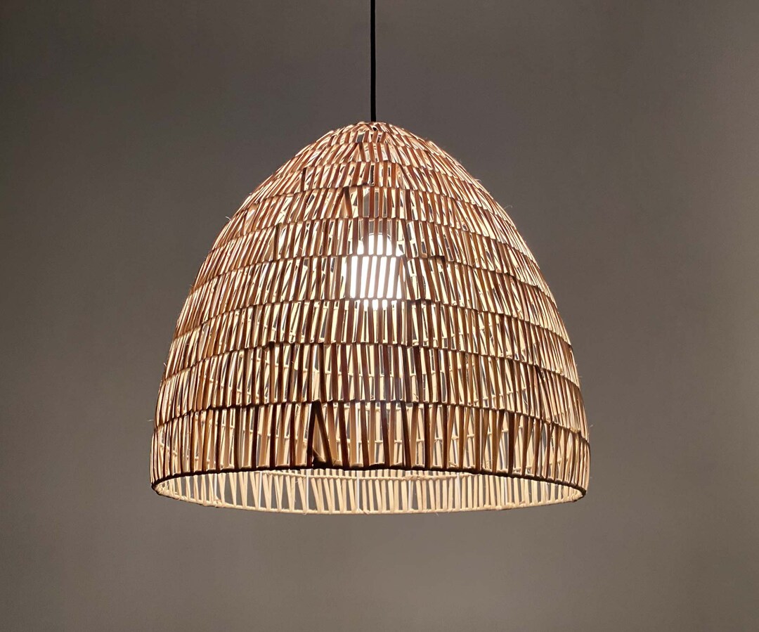 Handwoven Rattan Pendant Light - Bell Shade, Natural Finish (45 Cm) - Etsy