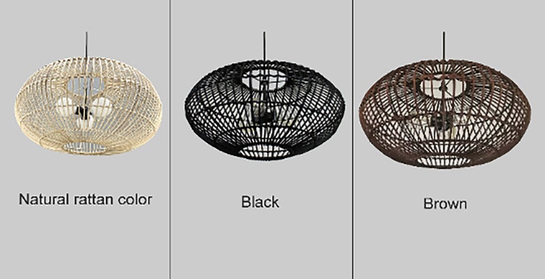 Black Oval Rattan Pendant Light Black Chandelier Lighting Black Rustic Lighting Three Light Bulb Sockets In 110-240V/50-60Hz Natural color