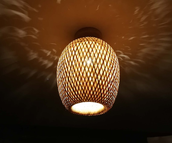 Hand Woven Bamboo Flush Mount Fixture Small Version Height 9 8 Or Large Version Height 14 5 110 240v 50 60hz Free Shipping Worldwide
