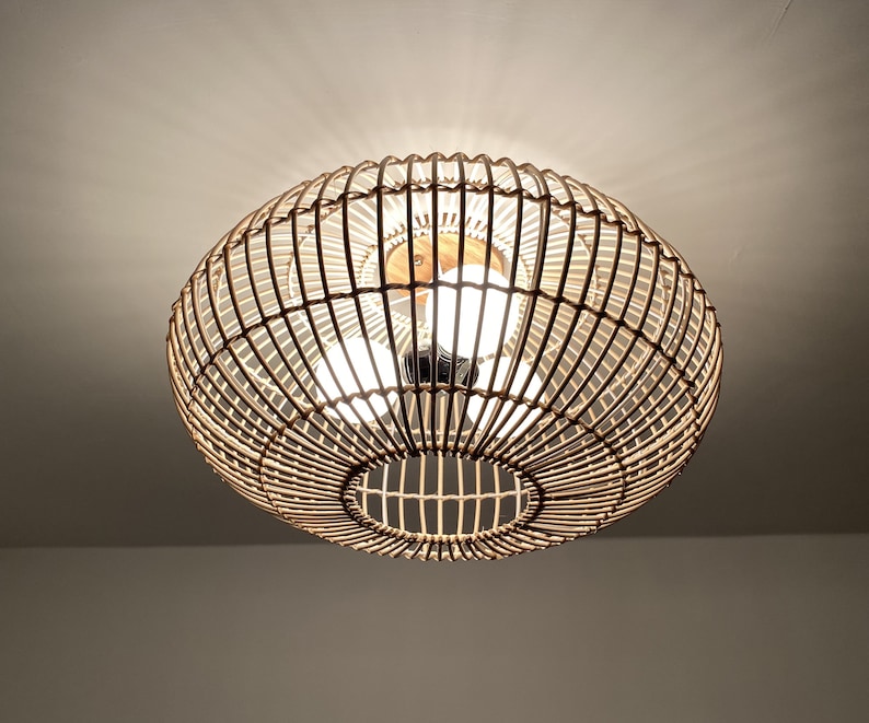 Oval Rattan Flush Mount Lighting Fixture Low Ceiling Lamp Etsy Australia
