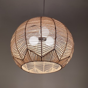 Globe Pendant Light,Handwoven Rattan Pendant Light,Rattan Ceiling Light Fixture,Artisan Rattan Lamp,3 Light Bulb Sockets,2 Size Available