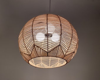 Globe Pendant Light, Handwoven Rattan Pendant Lamp, Rustic Ceiling Lighting Fixture,Dia 17.7" / 19.7"