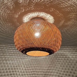 Brown Round Bamboo Flush Mount Lighting Fixture Low Ceiling lamp Semi Flush Lighting 110-240V/50-60Hz Using Worldwide 15.5 inches / 40 cm