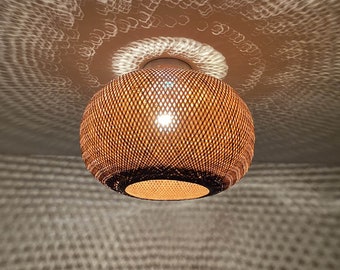 Handmade Bamboo Flush Mount Ceiling Light: Eco-Friendly Woven Lamp
