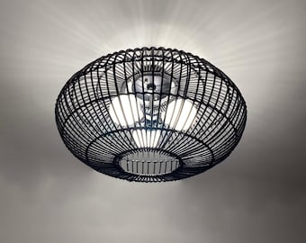 Rattan Flush Mount Ceiling Light - Woven Boho Lighting Fixture