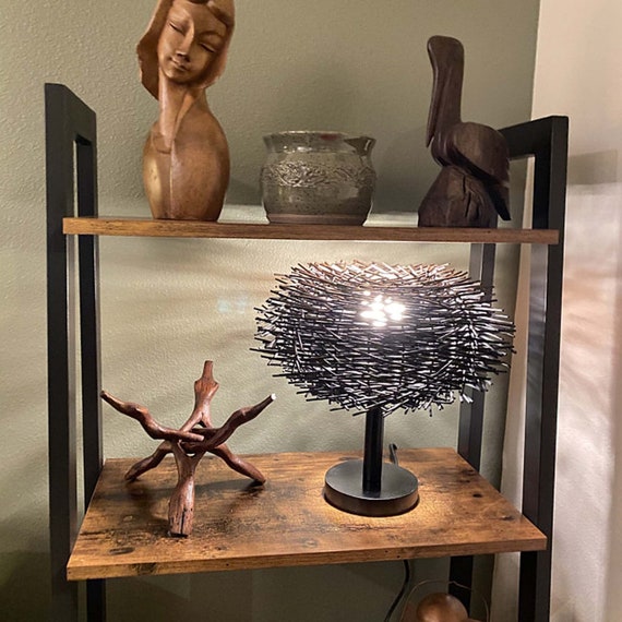 Handwoven Rattan Table Lamp, Bird Nest Desk Light, Rustic Nightstand Lamp (W11.8"xH10.5")